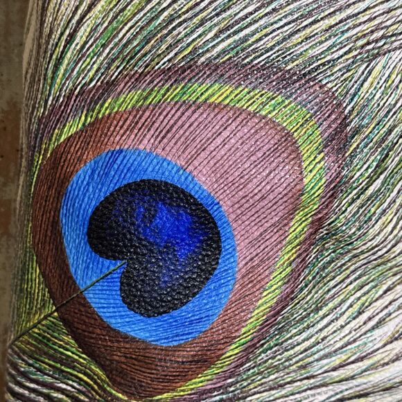 Elliott Lucca Large Cream Leather Handbag Hand Painted Peacock Feather S… - Picture 6 of 16